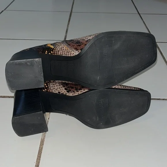 Franco Sarto Snakeskin Block Heel Square Toe Generous Bootie. - Picture 11 of 14